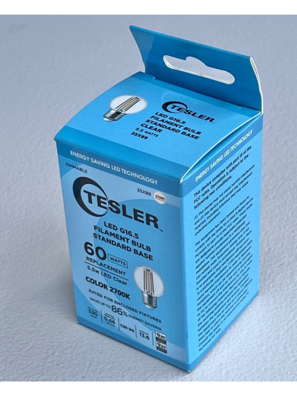 Tesler LED G16.5 Filament Bulb 60W Replacement 5.5W Standard Base 2700K Dims - Picture 2 of 10